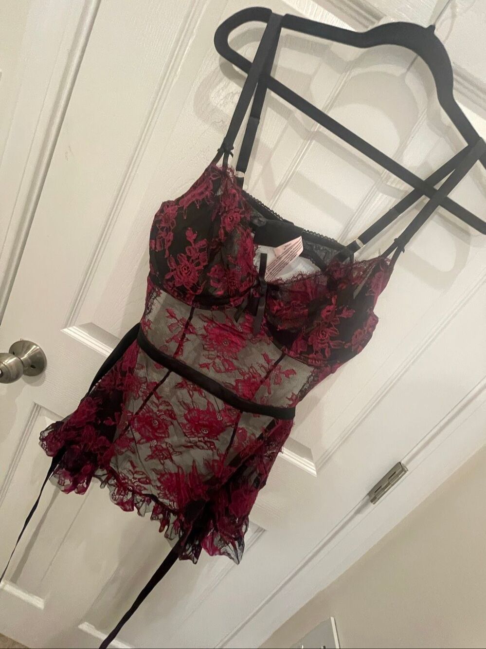 Victoria’s Secret Floral Lace Babydoll Teddy Black Burgundy XXL Sexy Lingerie